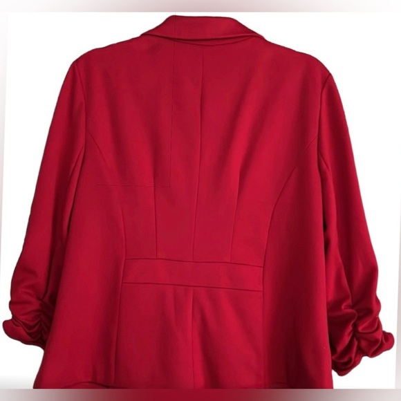 Women’s CATO Red blazer / jacket - Fully Lined, Knit, Ruched Sleeves, Large - Picture 3 of 5